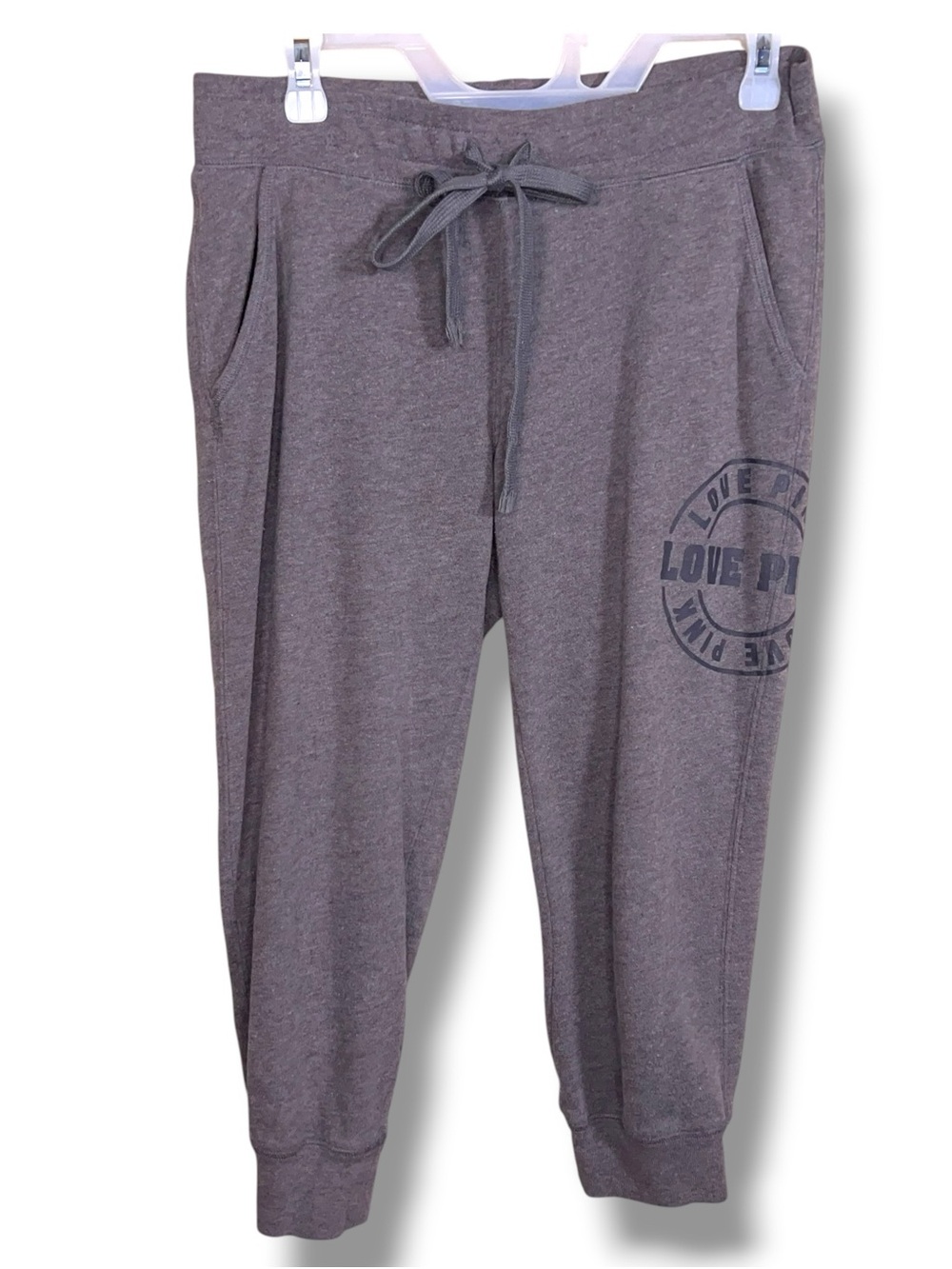Y2K Small Victorias Secret PINK Grey Cropped Jogger Pants Drawstring Waist